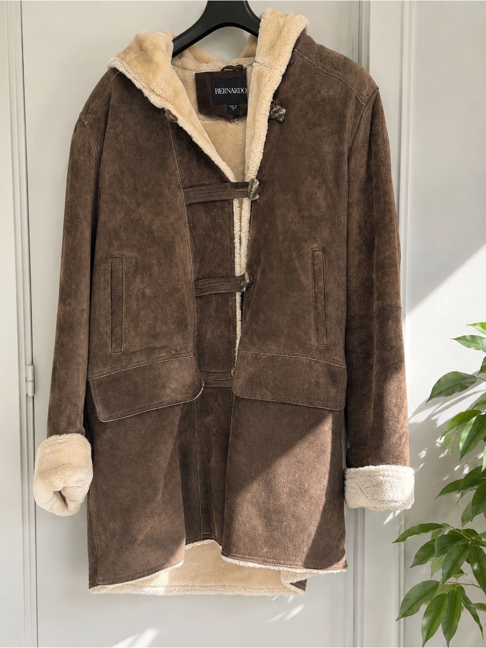 Bernardo Brown Suede Teddy-Lined Toggle Coat